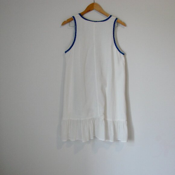 Dee Elly Dress Path to Paradise Blue White Embroidered Sleeveless Ruffle Medium - Picture 14 of 15